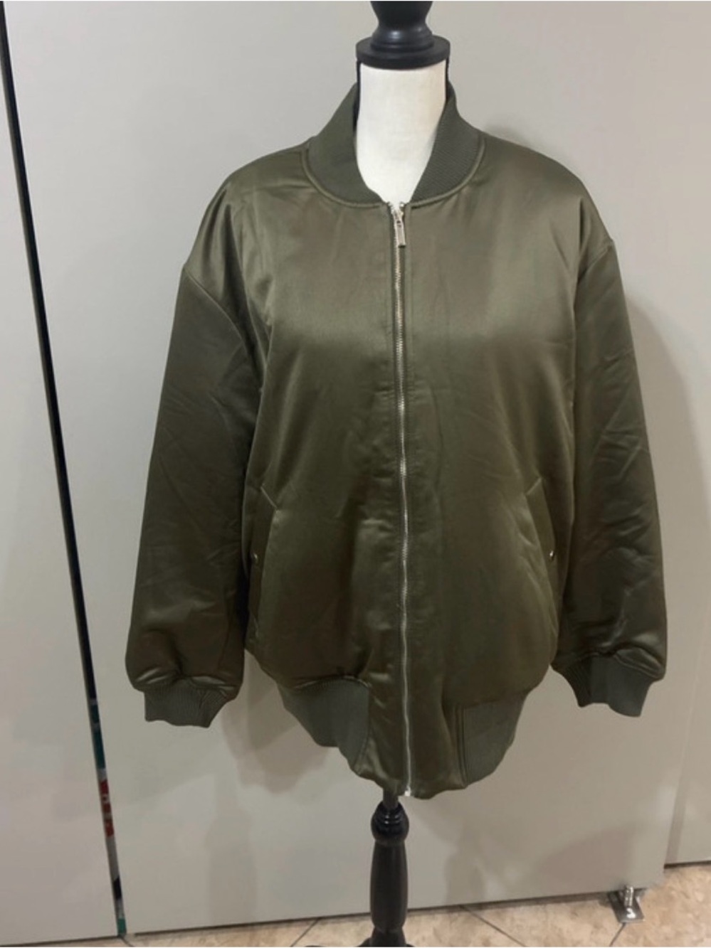 GREY LAB Olive Bomber Jacket - Women's Satin Finish